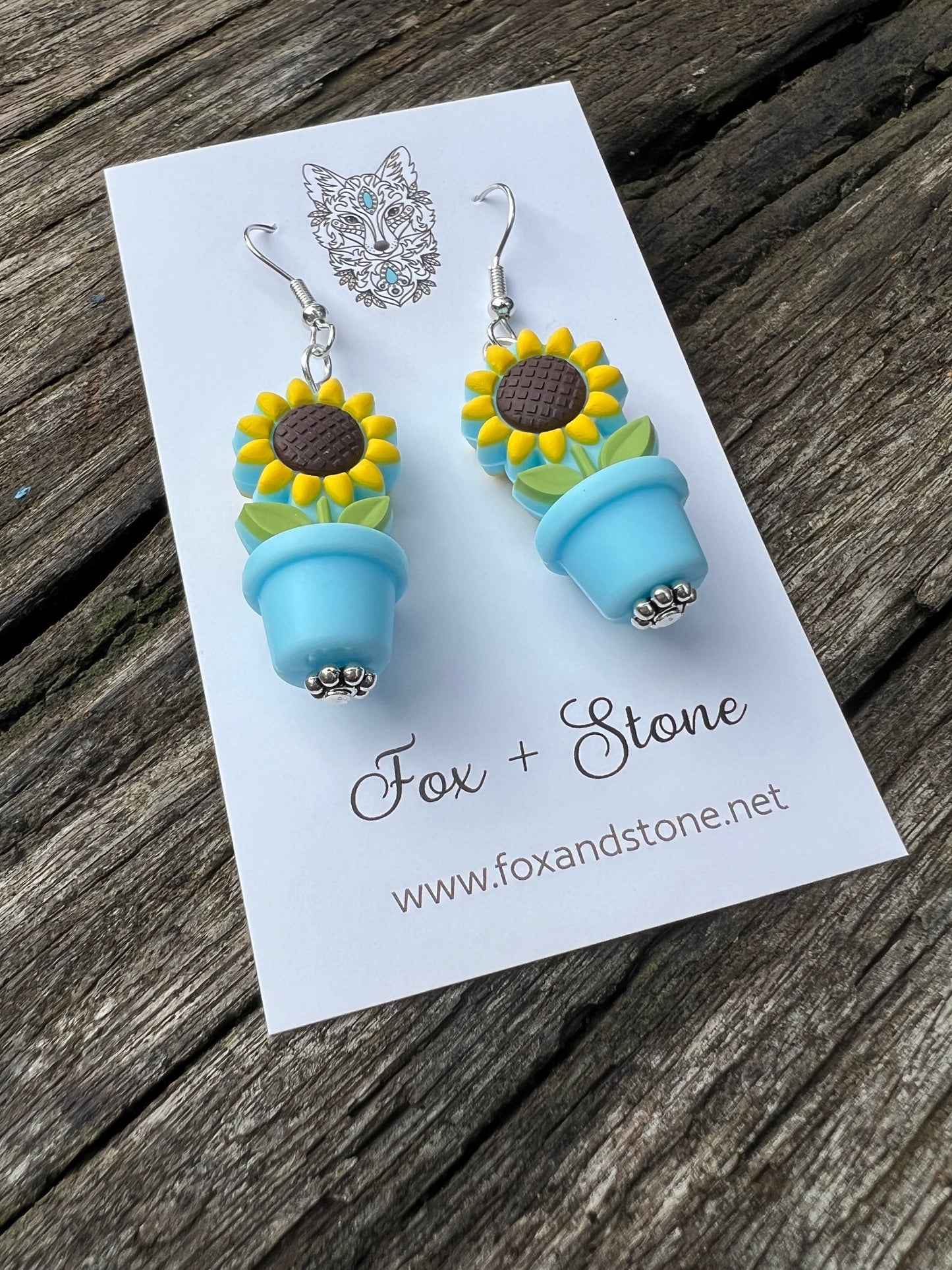 Sunflower in Blue Pots Earrings