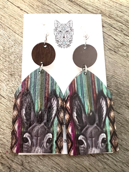 Peeking Donkey Natural Wood Earrings