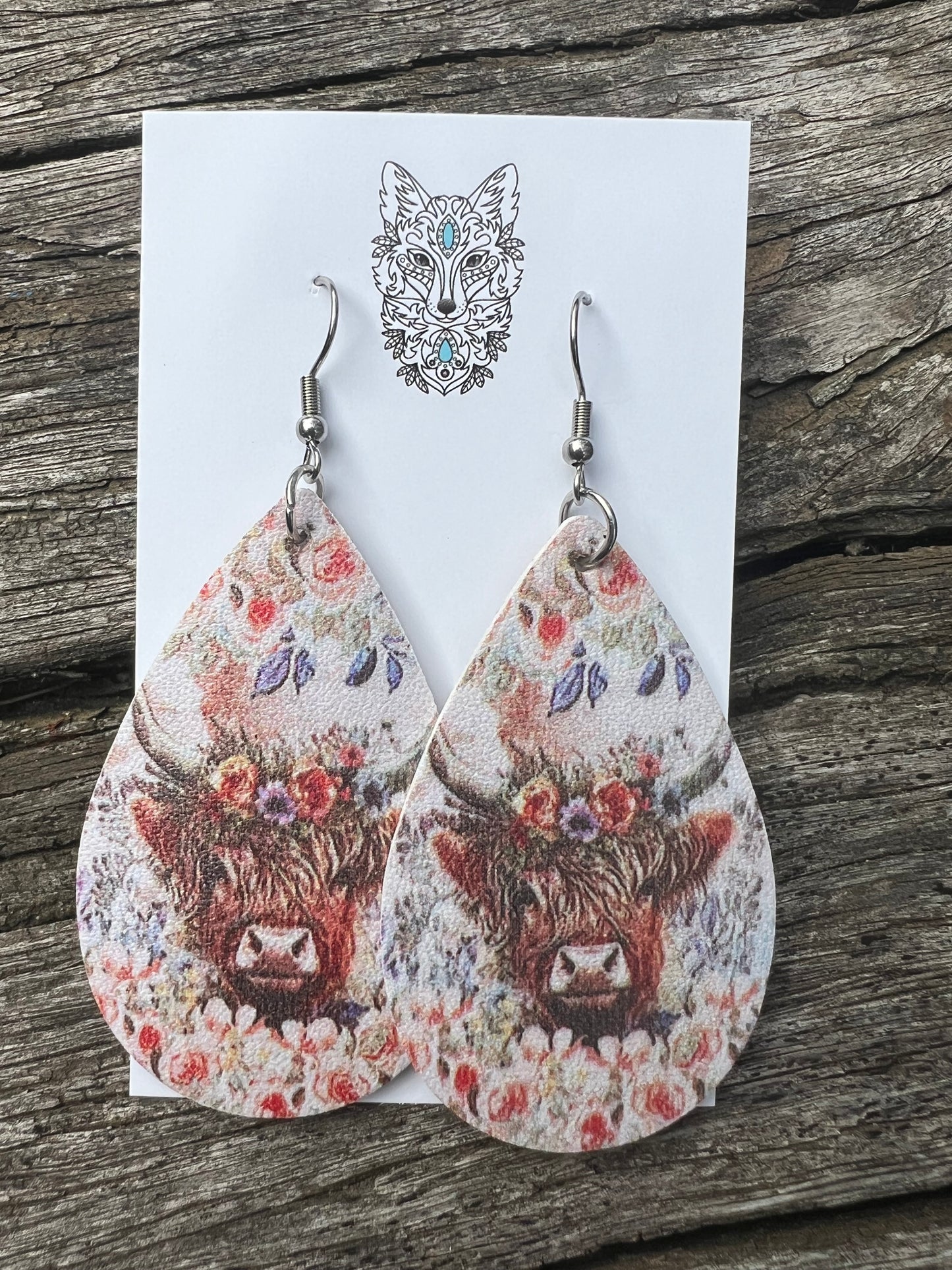 Teardrop Highland Cow Earrings