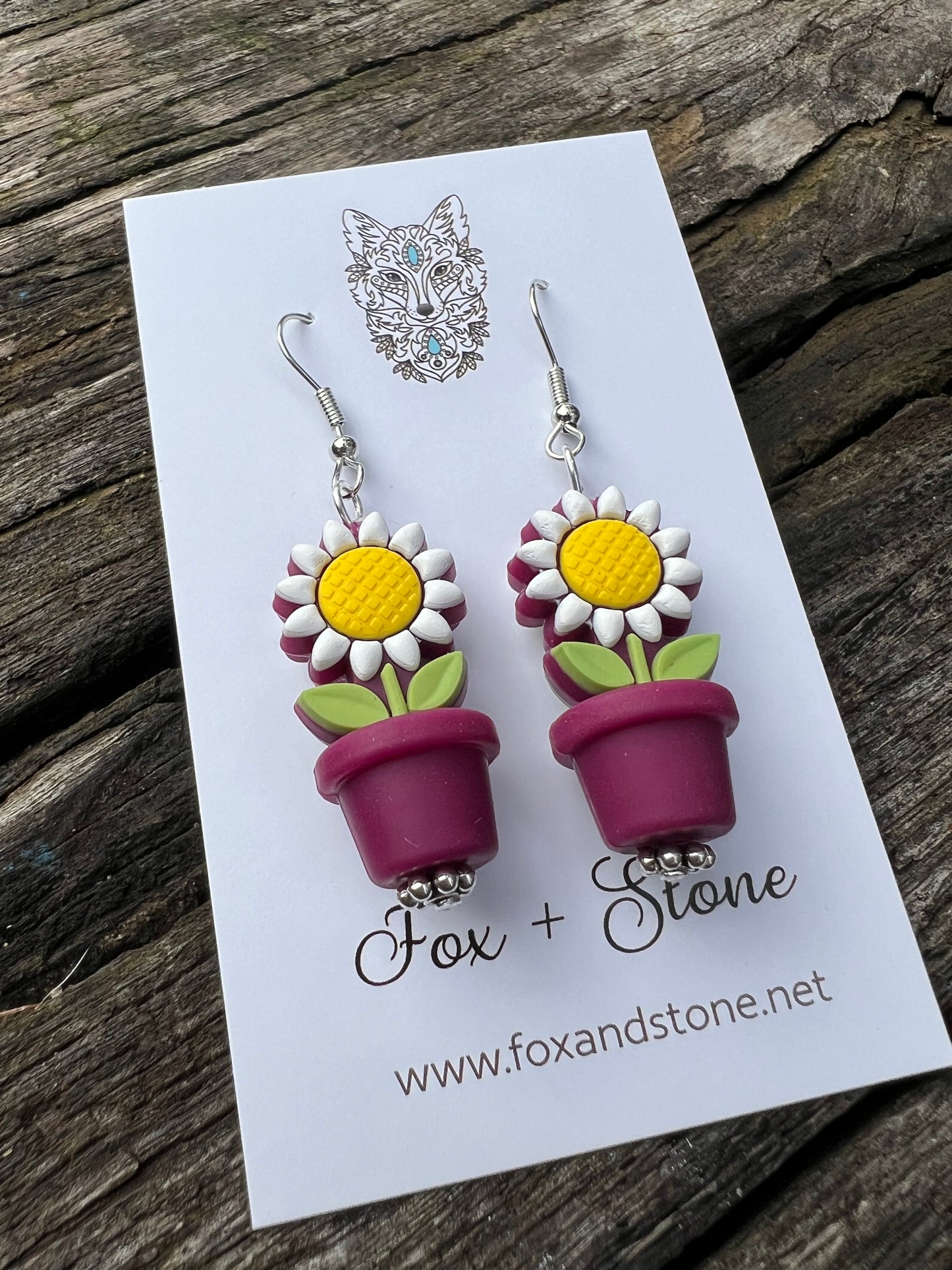 Sunflower in Plum Pots Earrings