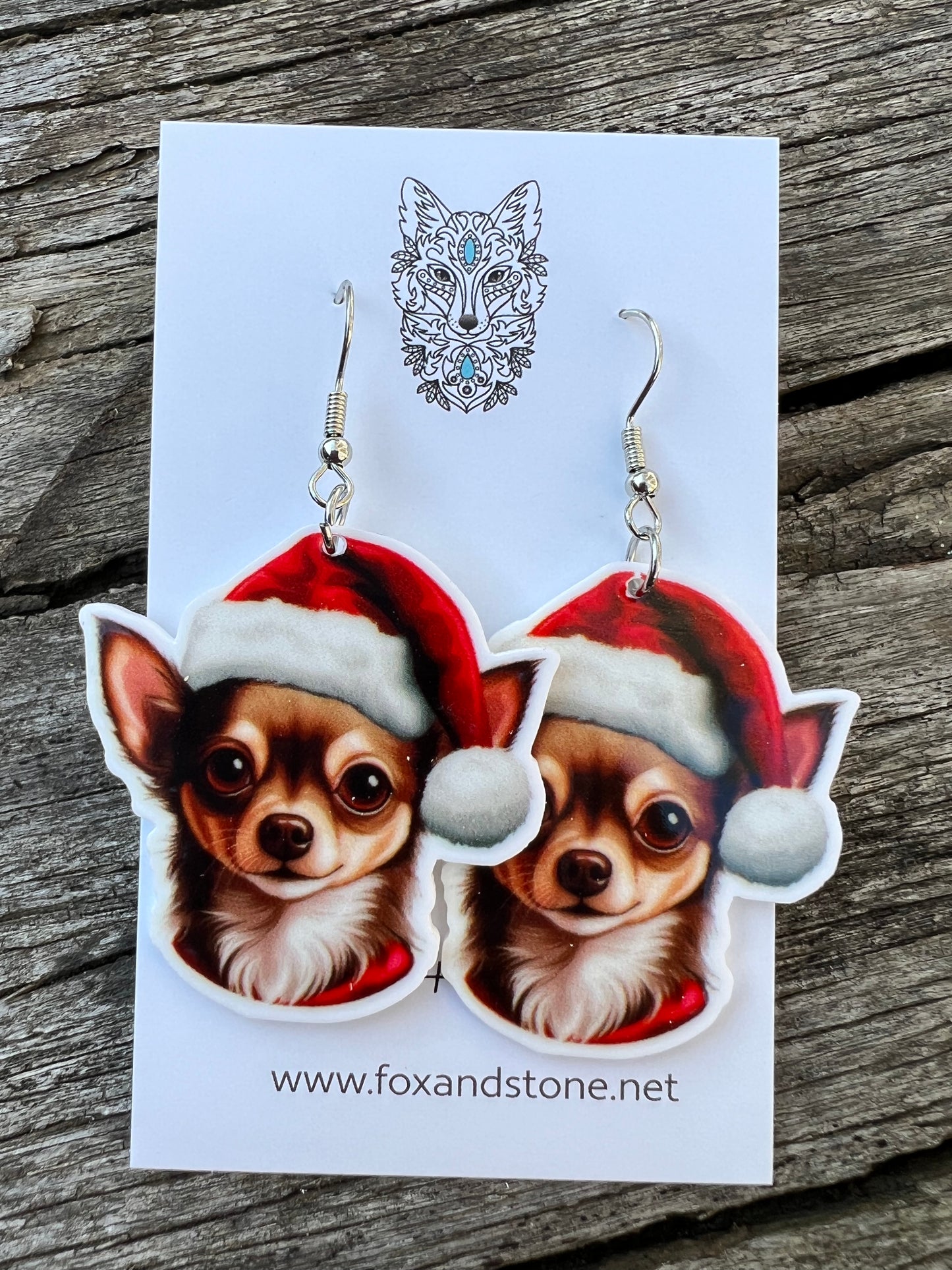 Chihuahua Santa Hat Dog Earrings