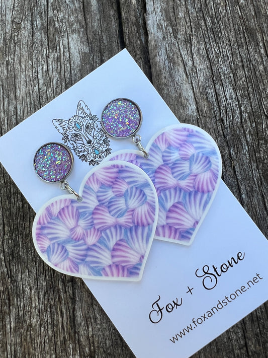 Sea Shells Purple Stud Heart Earrings