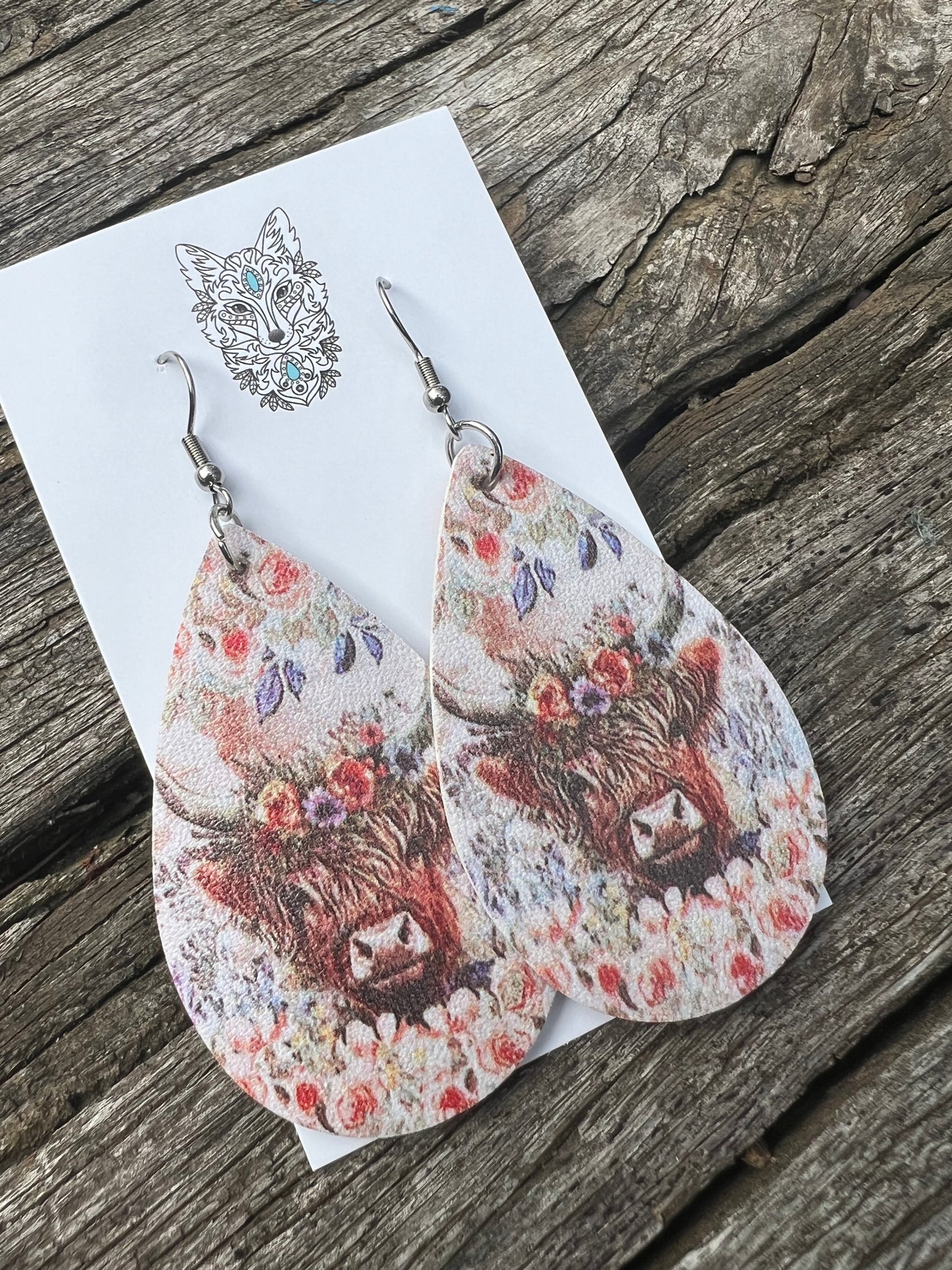 Teardrop Highland Cow Earrings