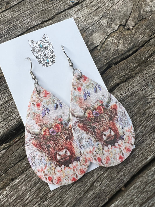 Teardrop Highland Cow Earrings