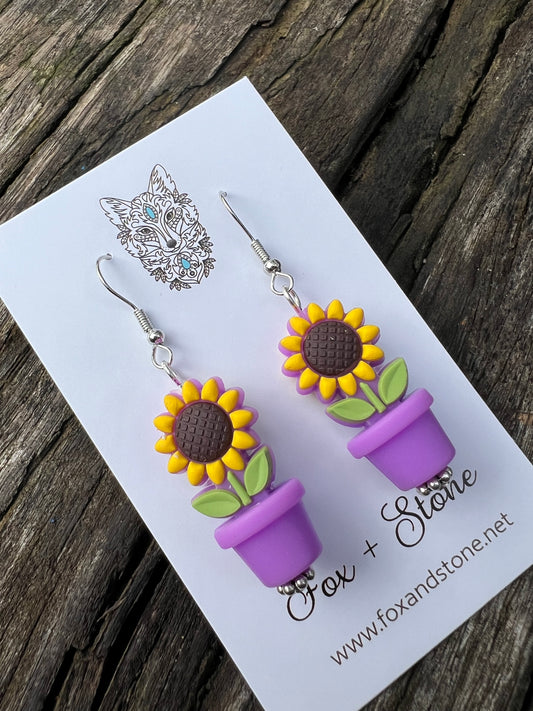 Sunflower in Purple Pots Earrings
