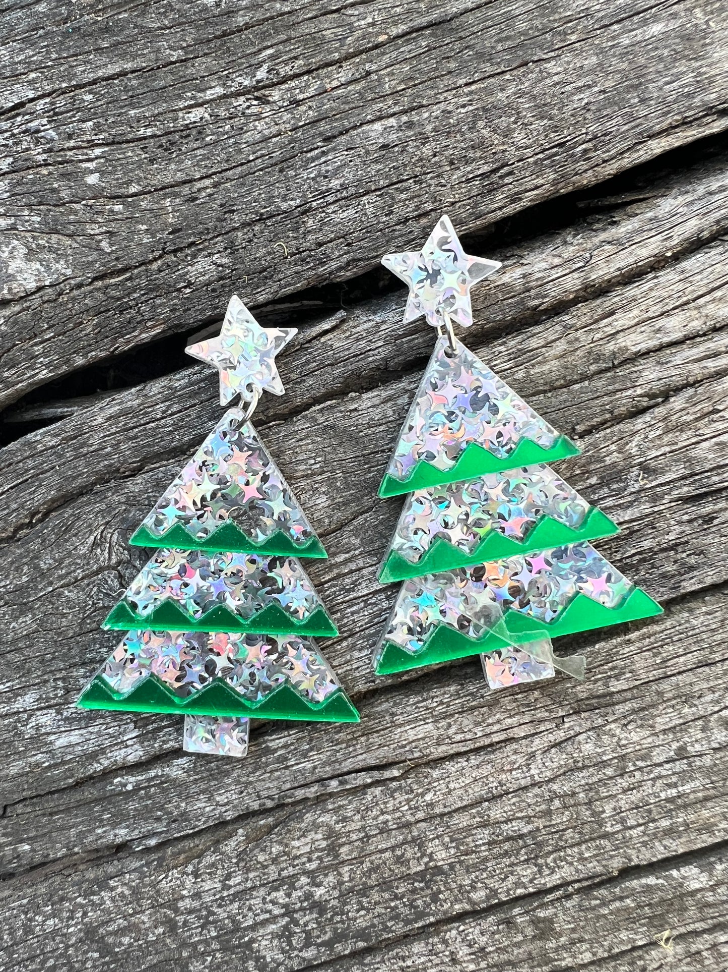Beautiful Acrylic Mirror Xmas Tree Earrings A