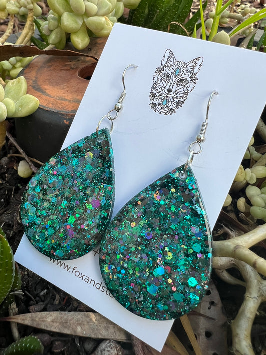 Emerald Isle Sparkled Glitter Resin Earrings