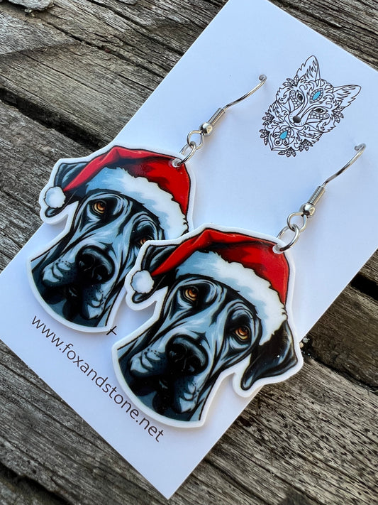 Great Dane Santa Hat Dog Earrings