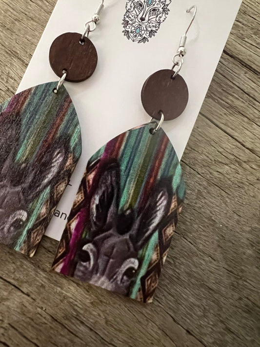 Peeking Donkey Natural Wood Earrings