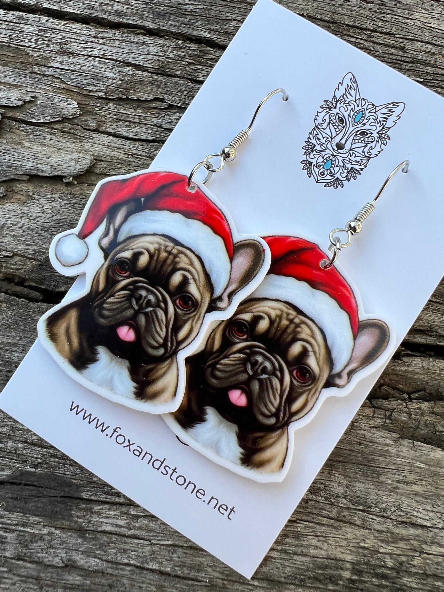 French Bulldog Santa Hat Dog Earrings