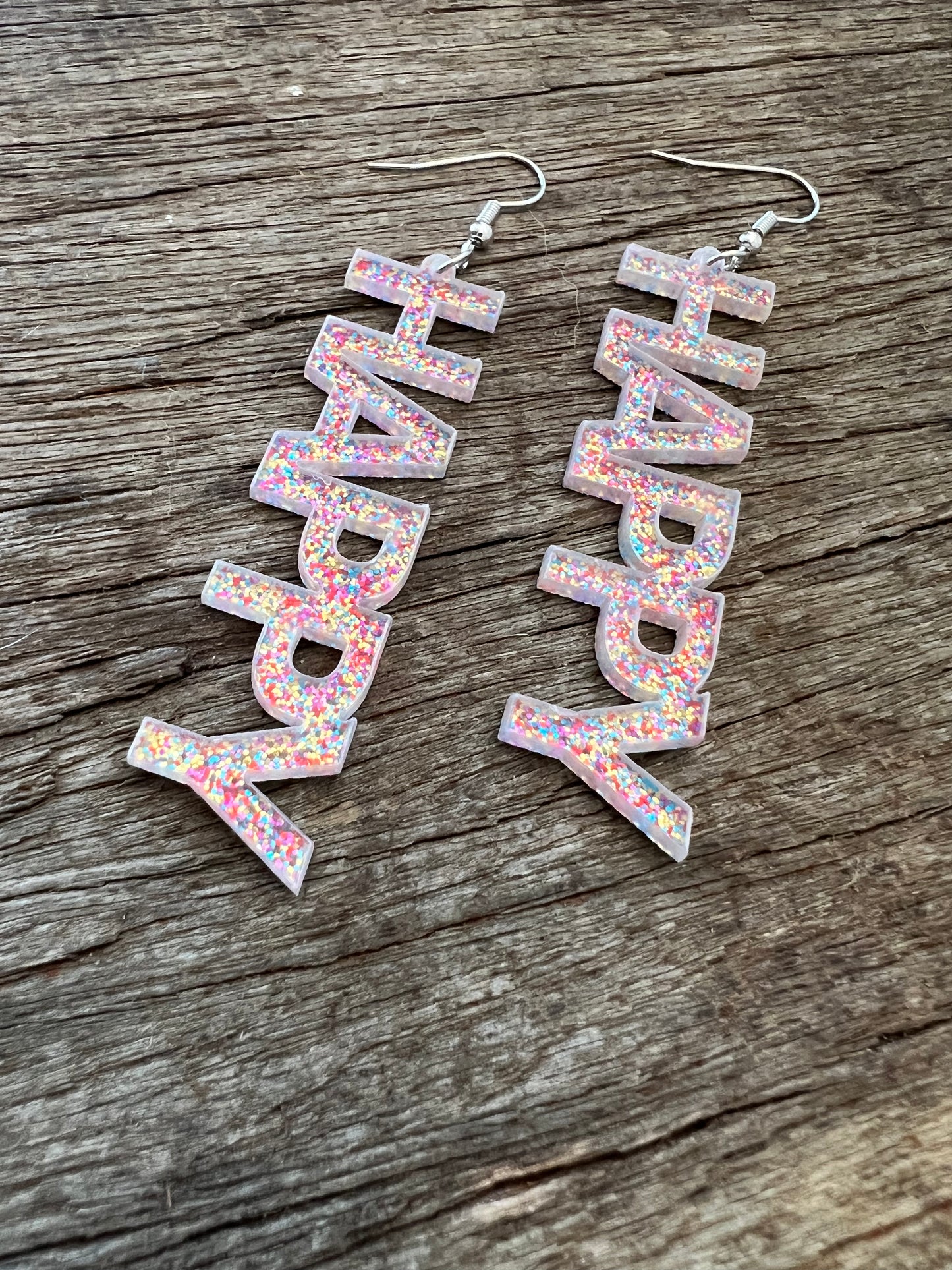 Confetti HAPPY Dangle Earrings