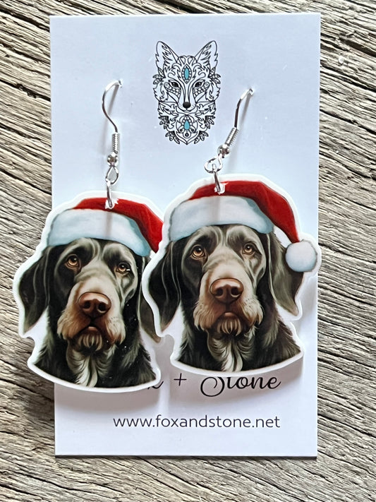 German Wire-Haired Pointer Santa Hat Dog Earrings