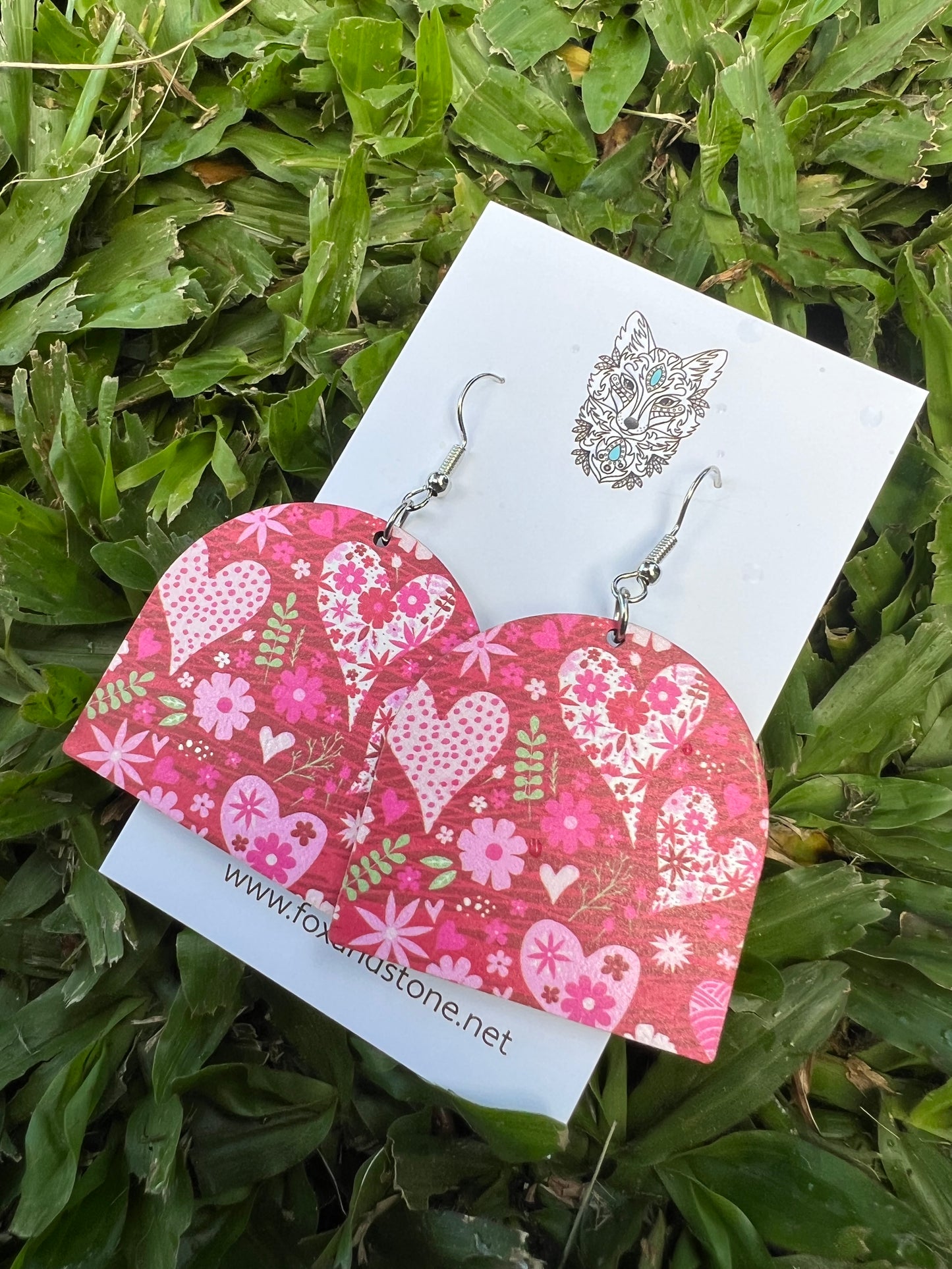 Beautiful Wood Red Heart Earrings