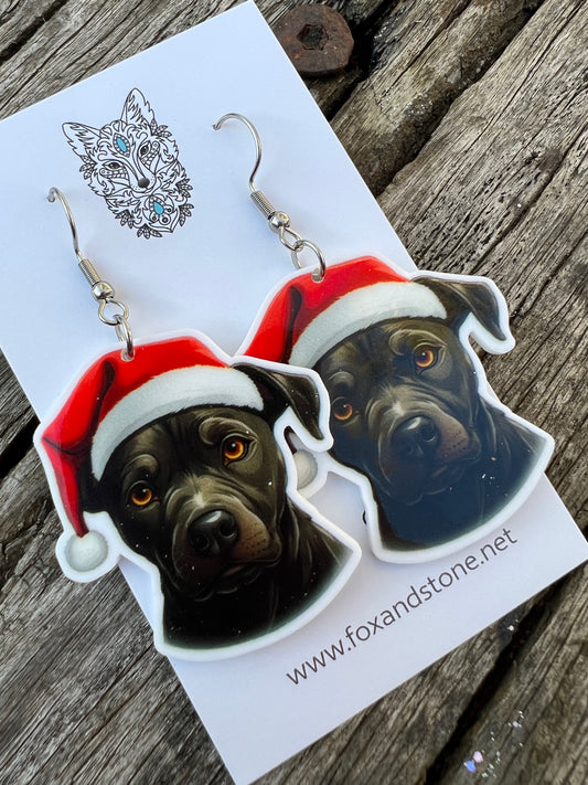 Staffordshire Bull Terrier Santa Hat Dog Earrings
