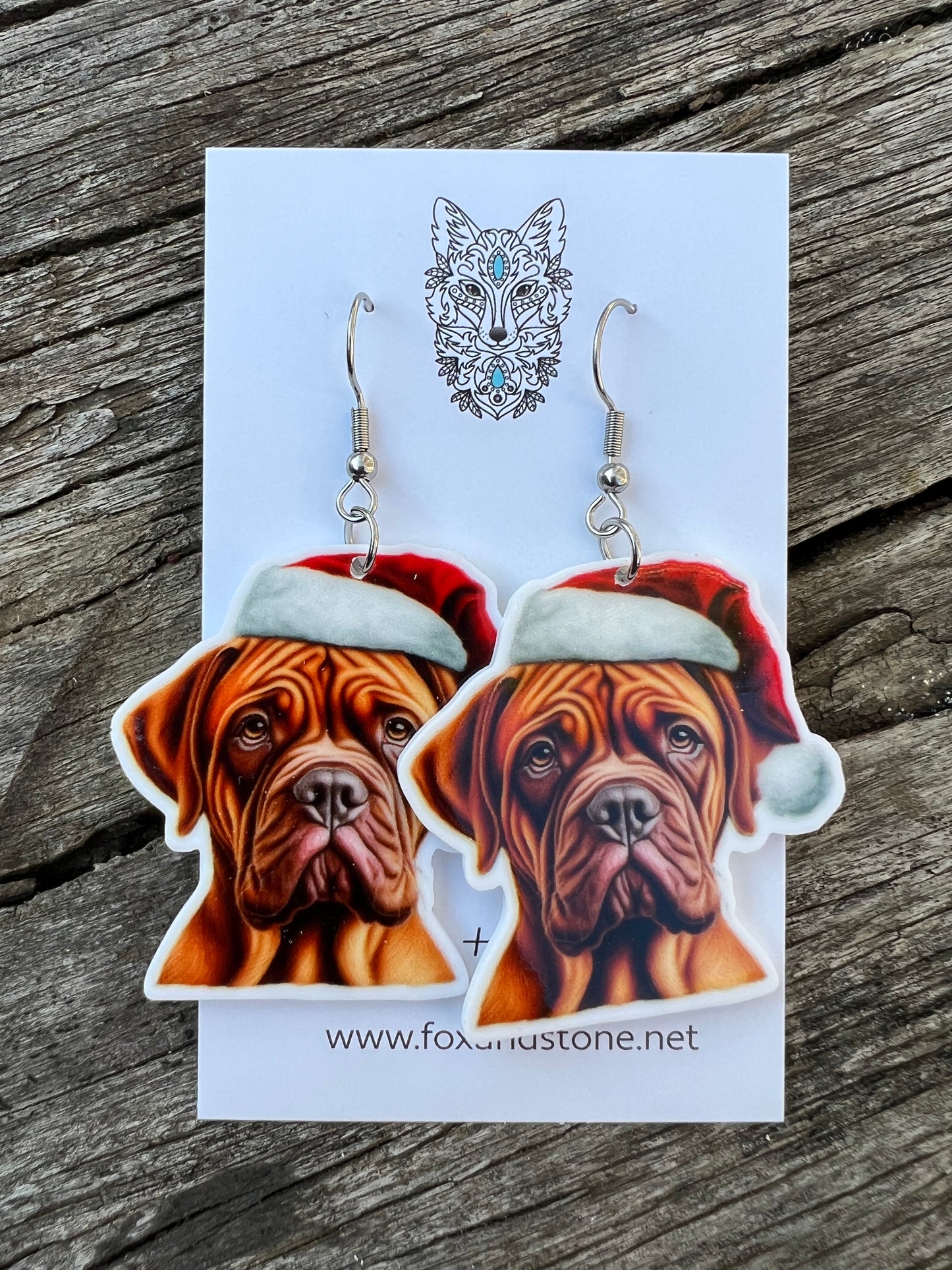 Dogues De Bordeaux Santa Hat Dog Earrings
