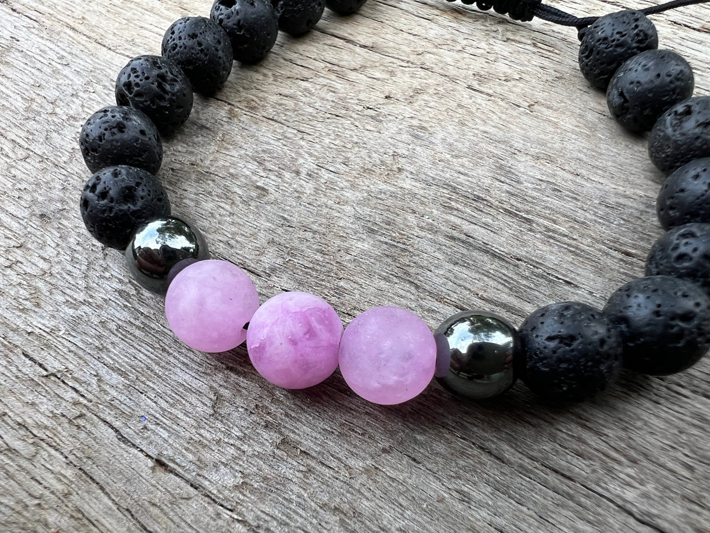 Pretty Pink Jasper Lava Hematite Gemstone Bracelet