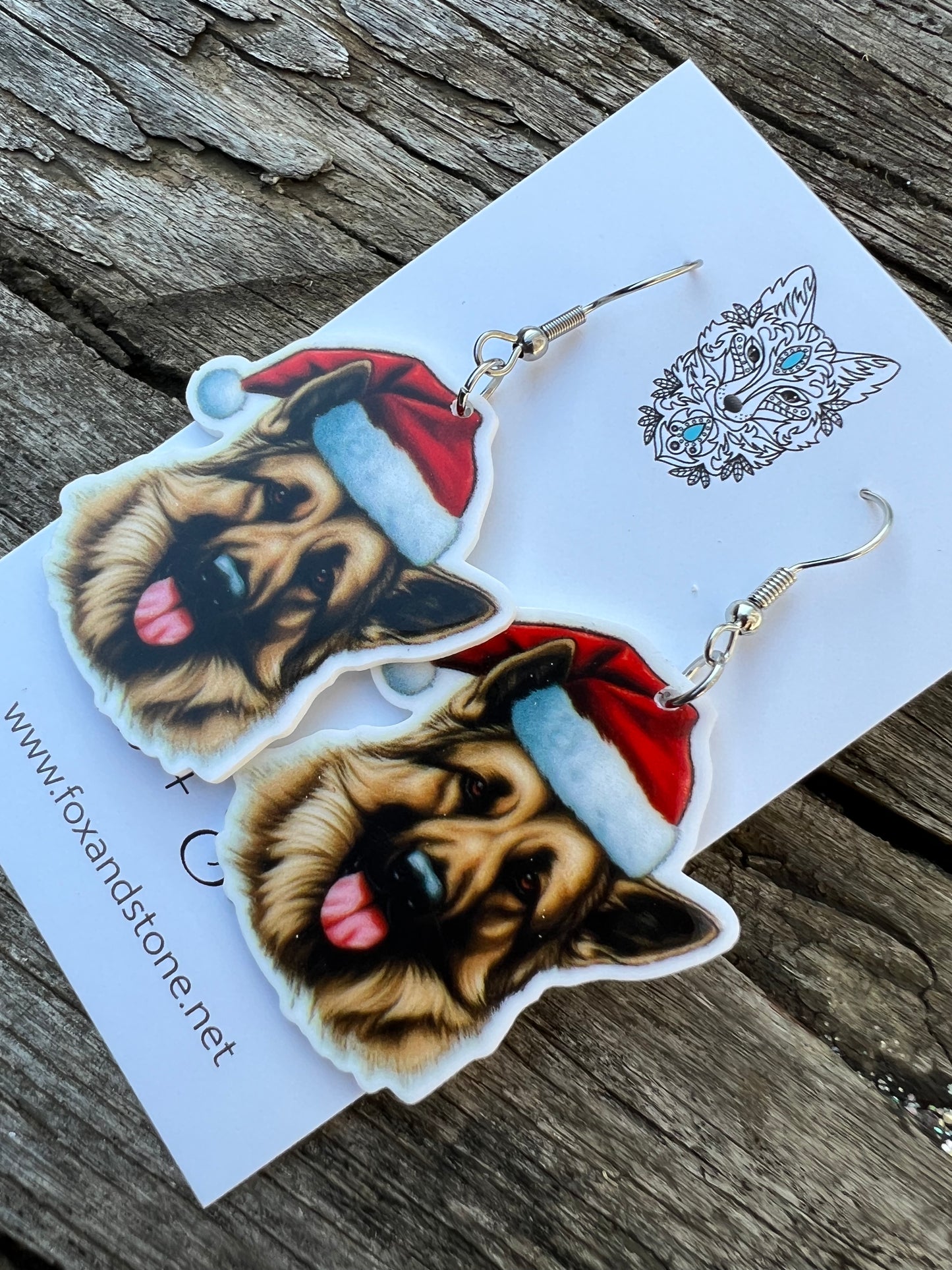 German Shepherd Santa Hat Dog Earrings