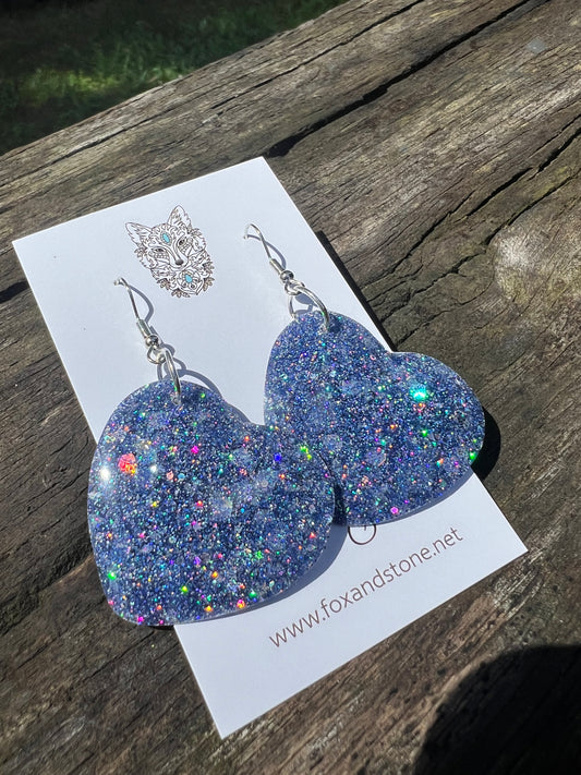 Holographic Super Sparkling Glitter Heart Earrings