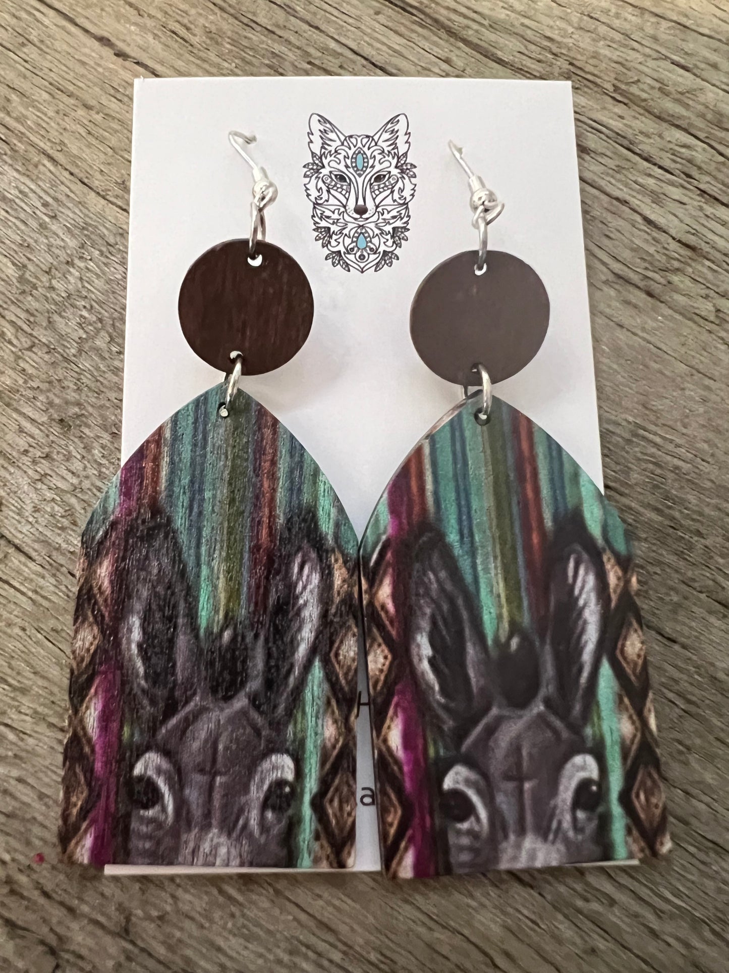 Peeking Donkey Natural Wood Earrings