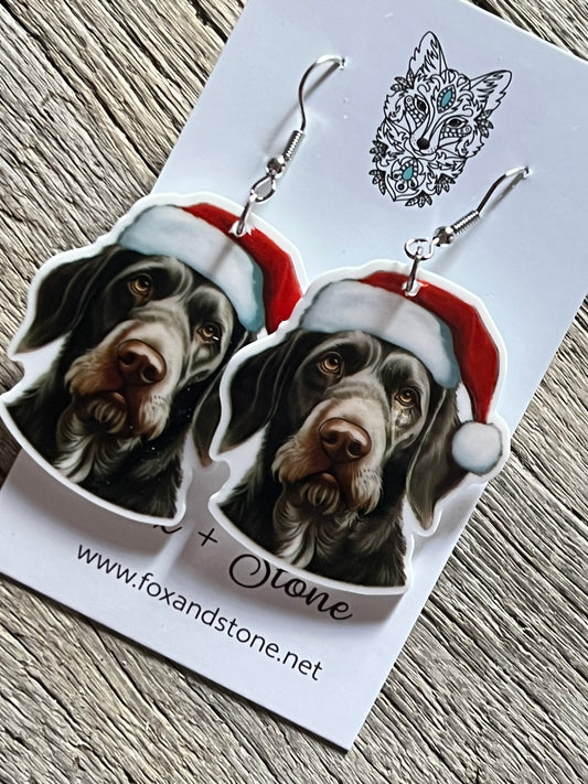 German Wire-Haired Pointer Santa Hat Dog Earrings