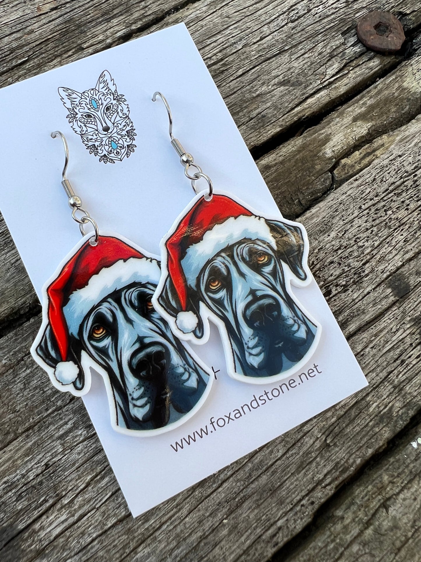 Great Dane Santa Hat Dog Earrings