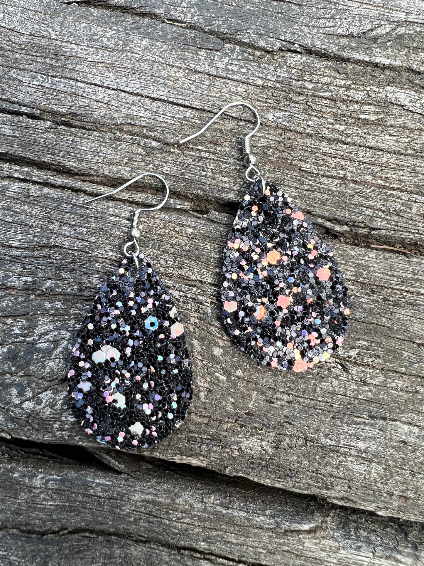Black Fleck Shimmer Sequin Earrings