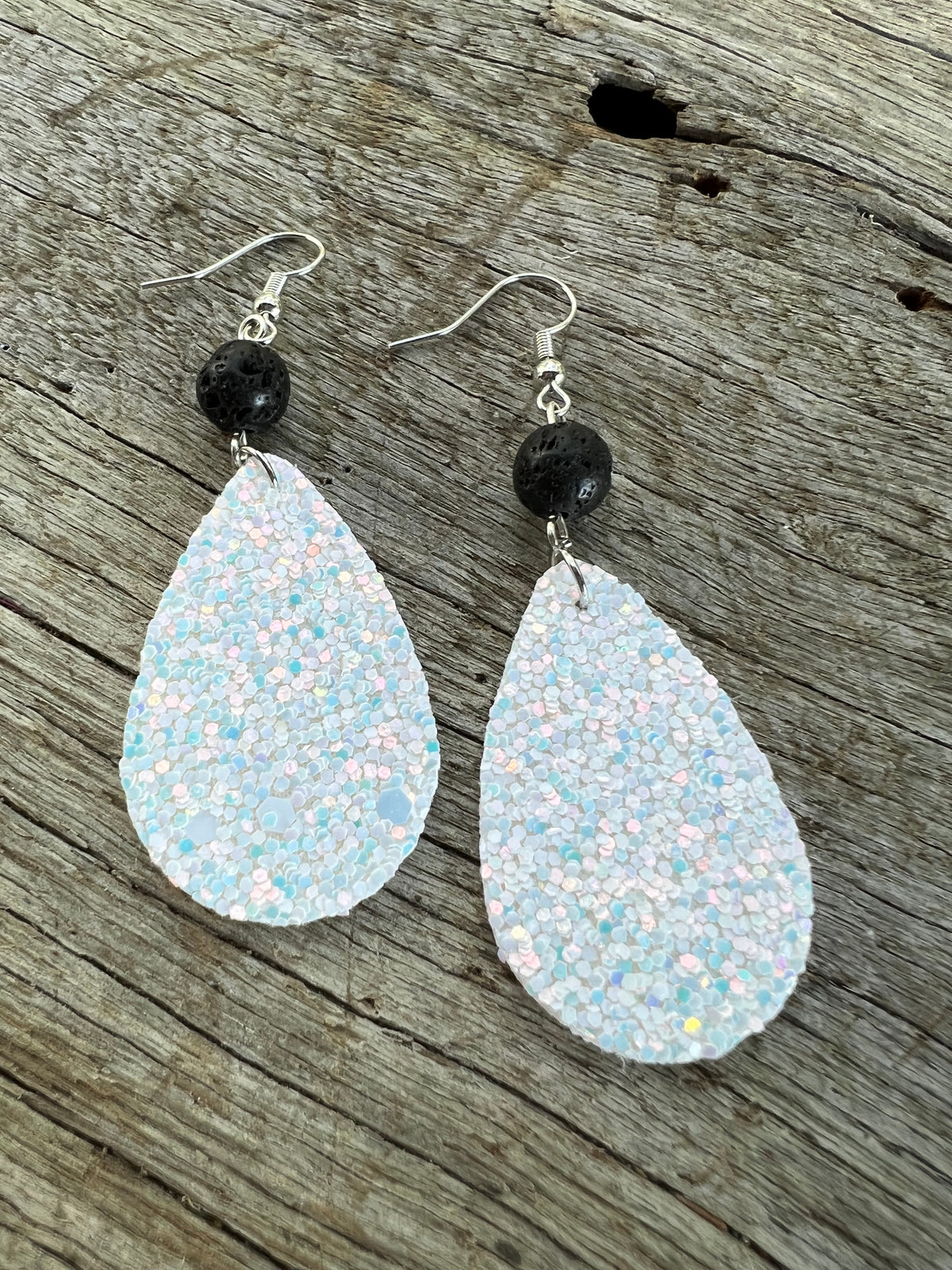 Ice White Sparkle Lave Rock Earrings