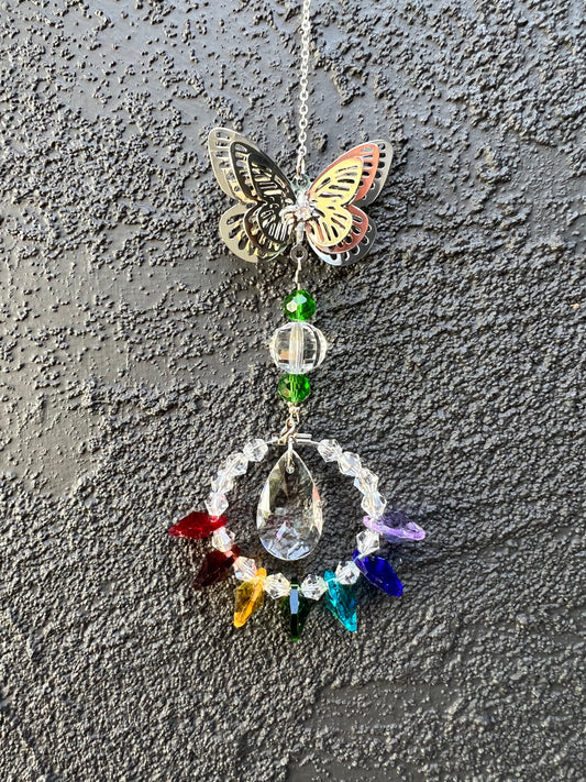 Chakra Butterfly Crystal Glass Sun Catcher