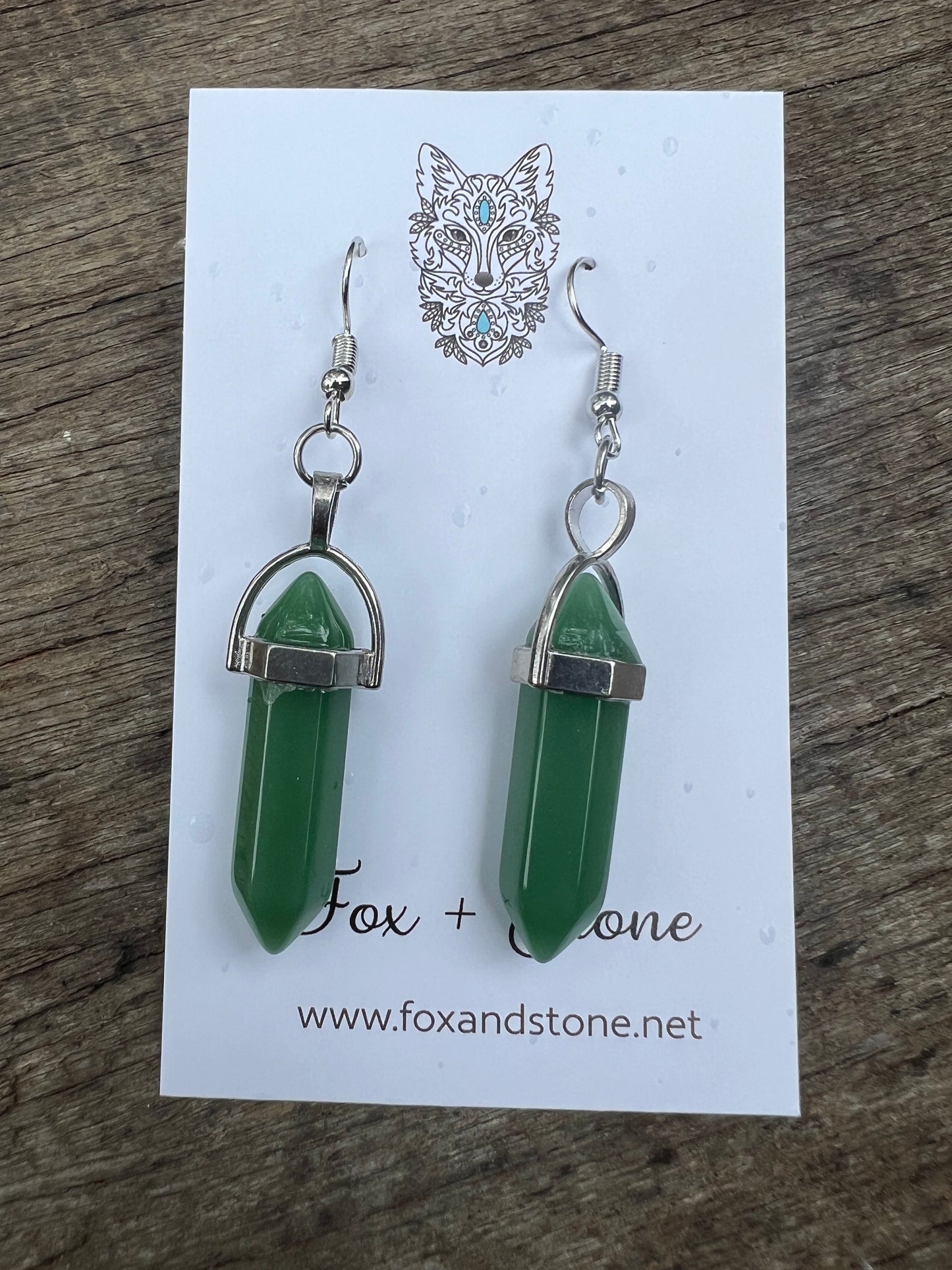 Dark Jade Gemstone Bullet Point Earrings