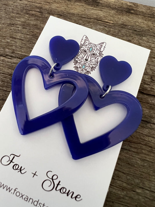 Heart To Heart Dark Blue Earrings