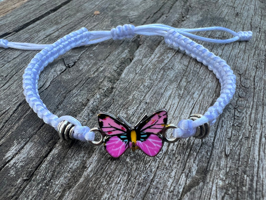 White with Pink Butterfly One Size Fits Bracelets