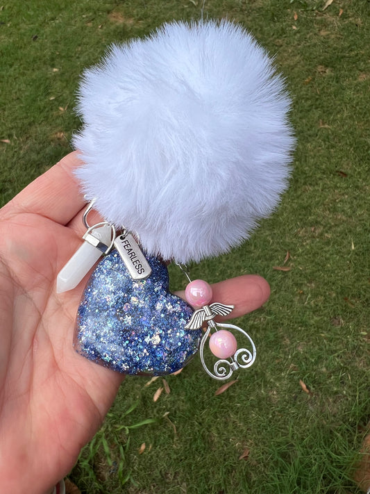 Glitter Heart + Protect Gemstone Keyring