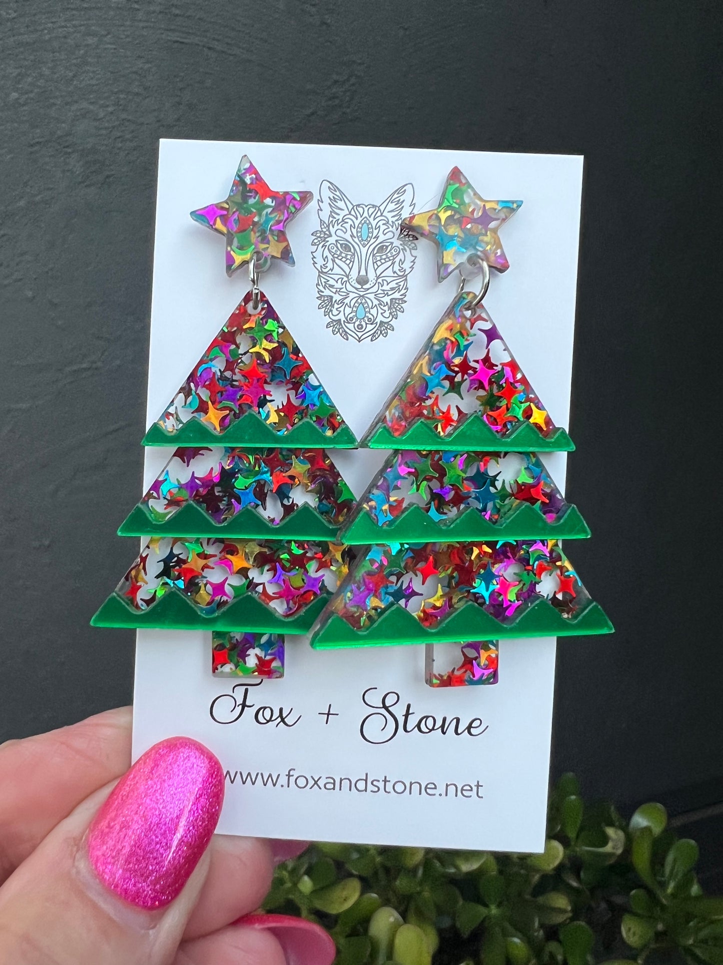 Beautiful Acrylic Mirror Xmas Tree Earrings C
