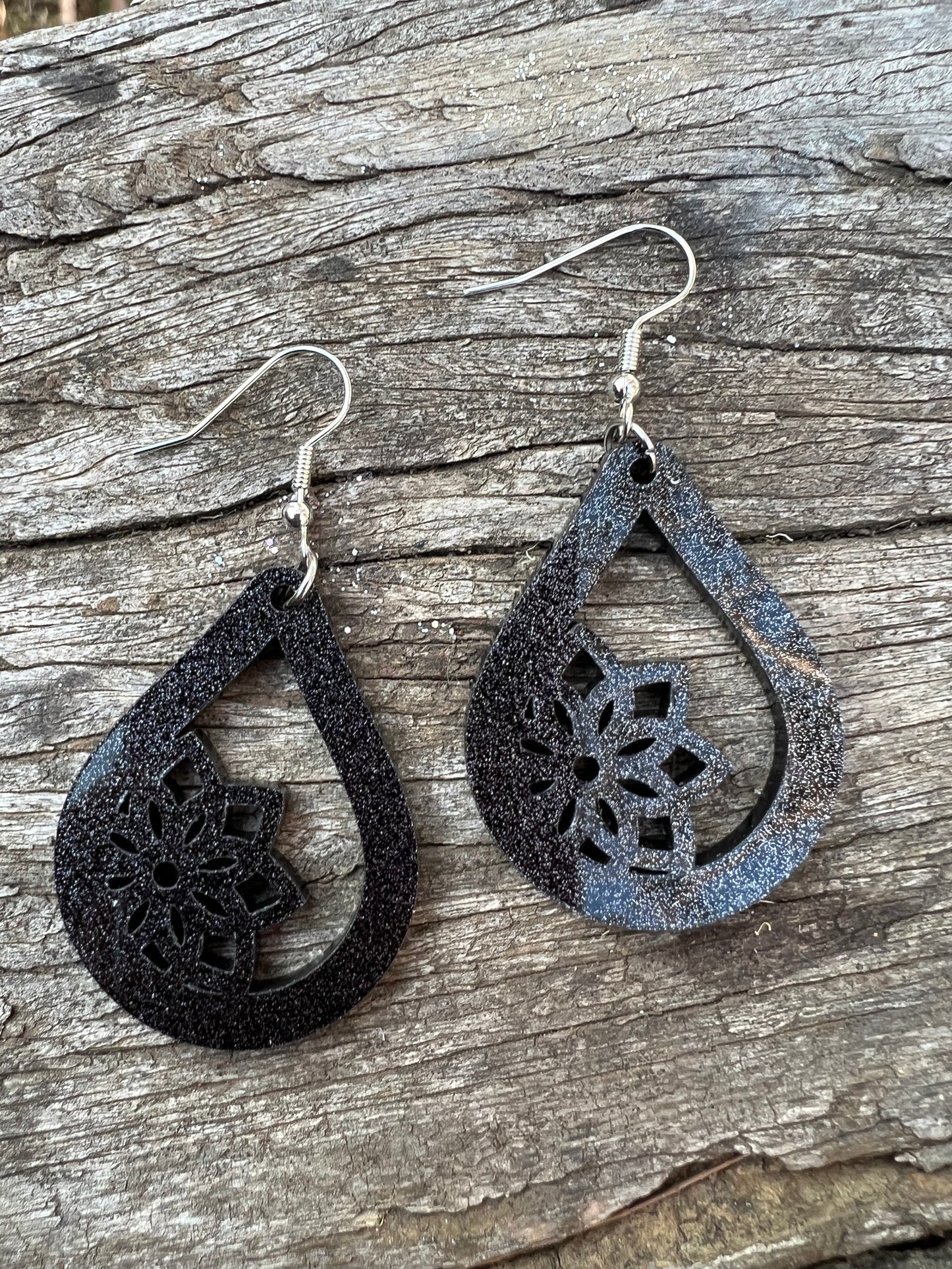 Black Mandala Meadow Matt Glitter Earrings