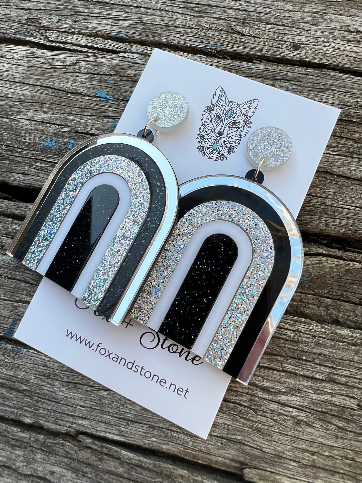 Beautiful Statement Black Glitter Arch Earrings