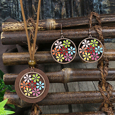 Floral Bronze Pendant Earring Set