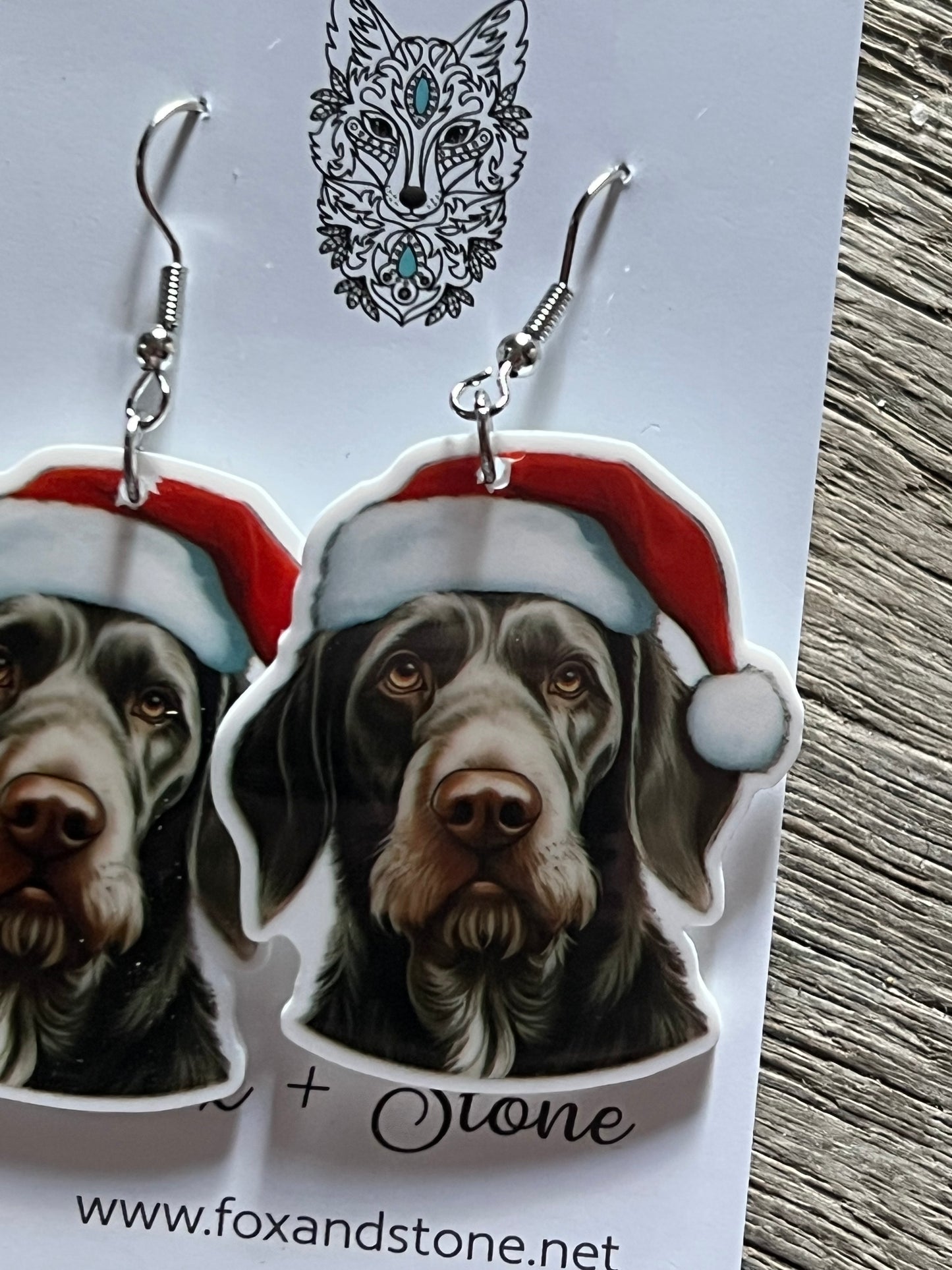 German Wire-Haired Pointer Santa Hat Dog Earrings