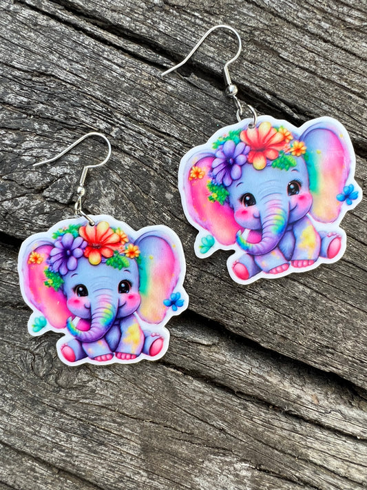 Vibrant Resin Baby Elephant Earrings