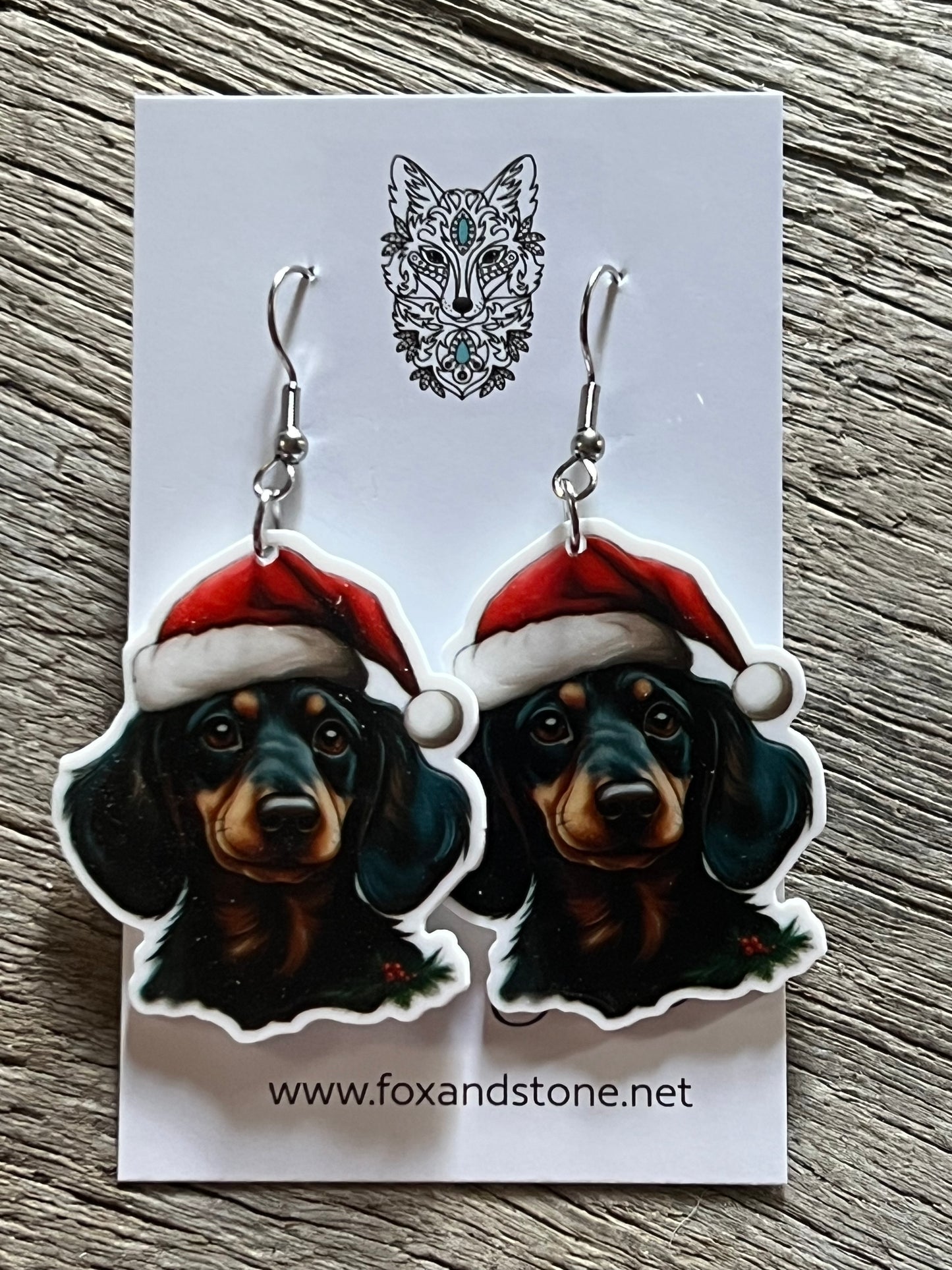 Dachshund Dark Santa Hat Dog Earrings