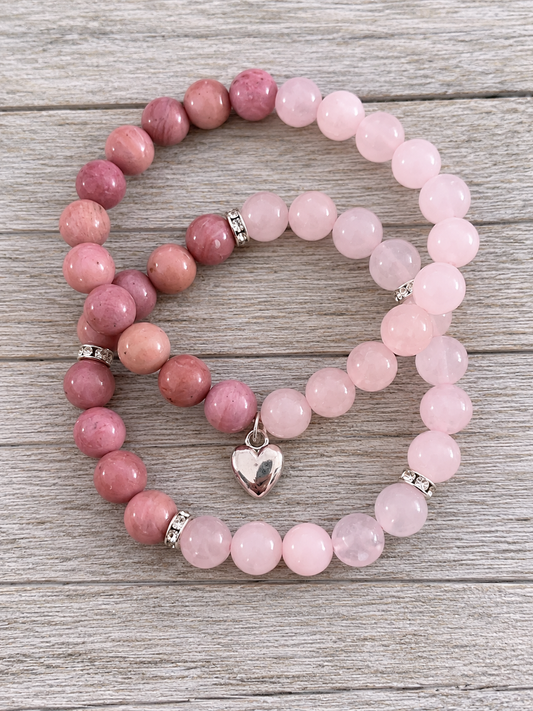 Rose Quartz Rhodonite Double Natural Stone Bracelets