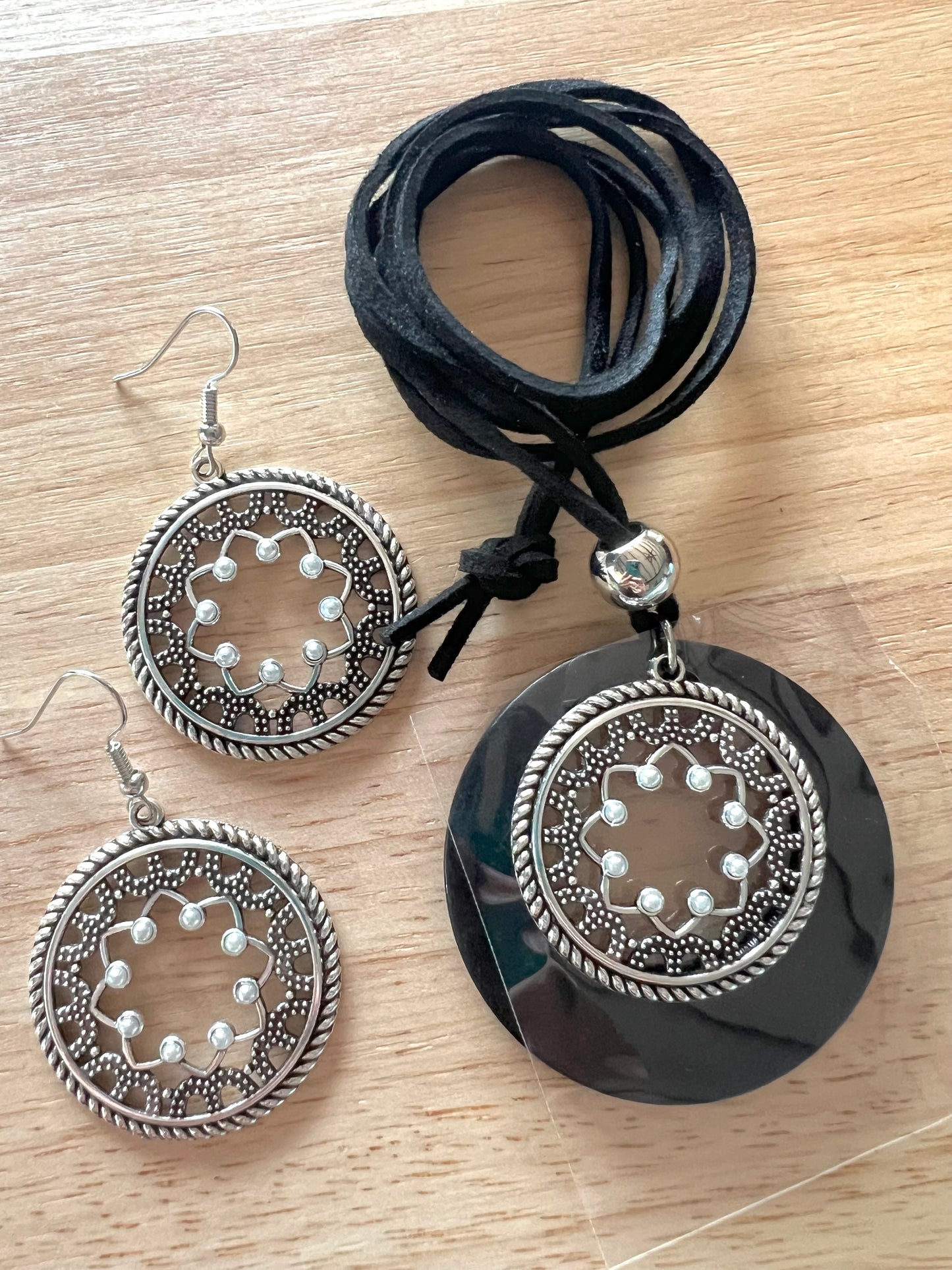 Boho Mandala Pendant Earring Set