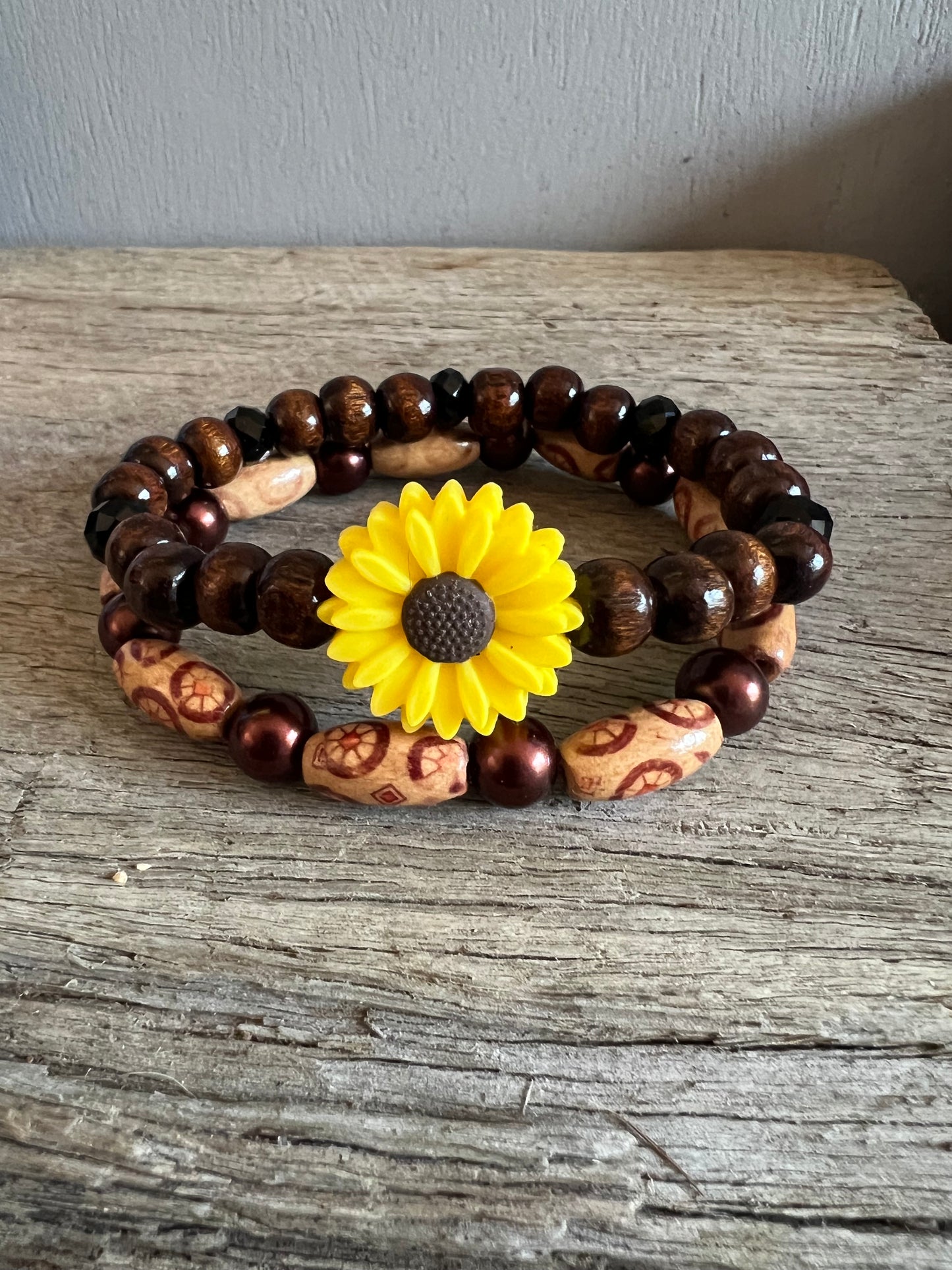 Sunflower Natural Wood Stack Bracelet