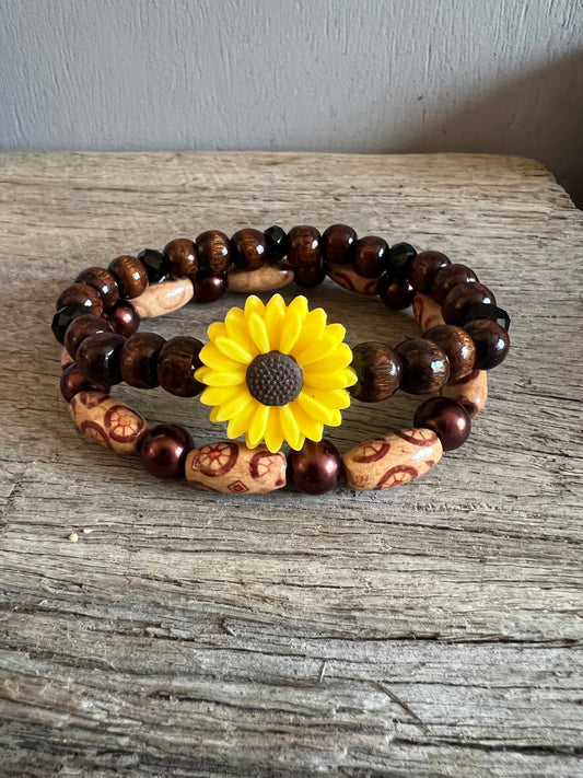 Sunflower Natural Wood Stack Bracelet