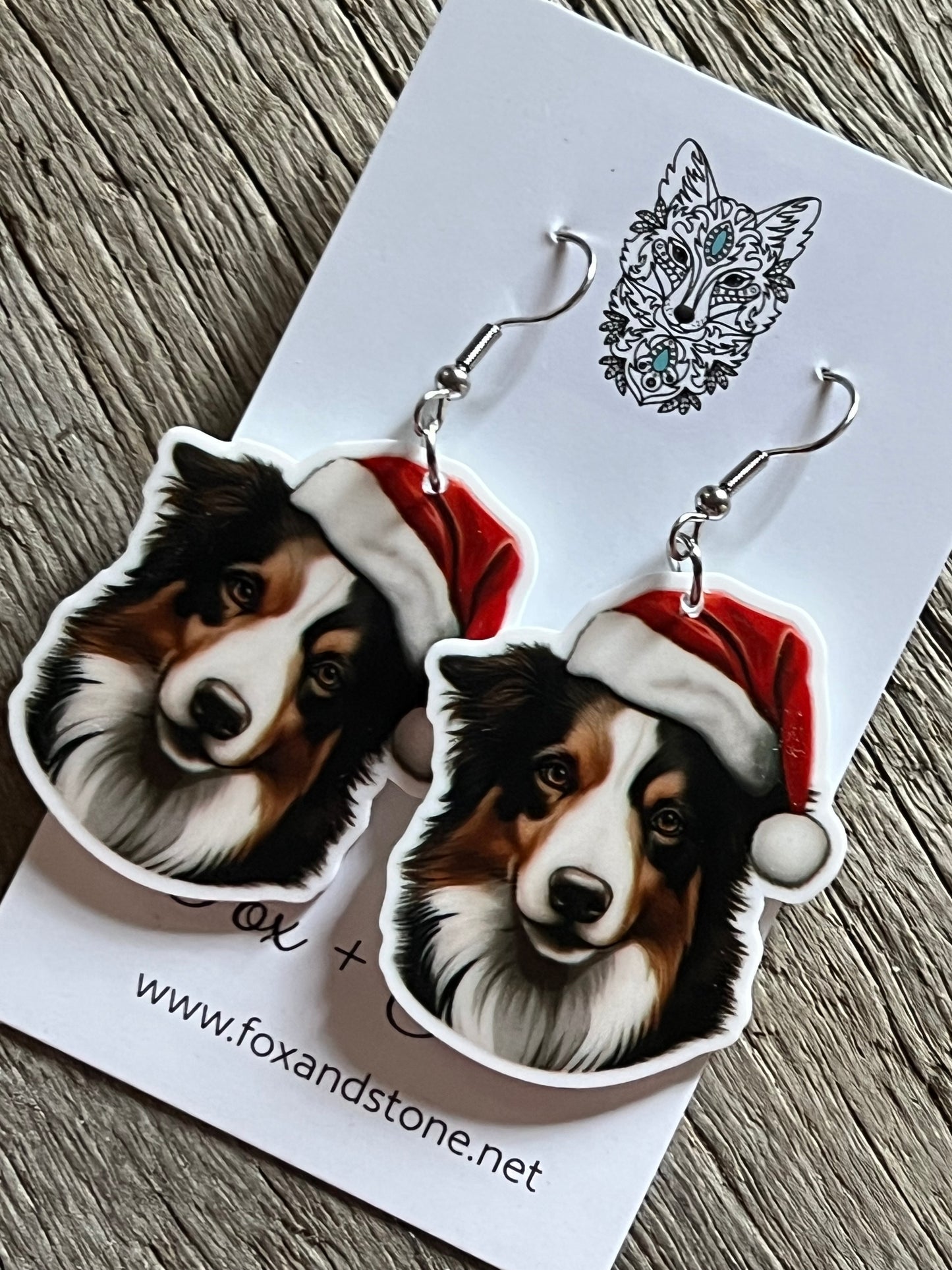 Collie Santa Hat Dog Earrings