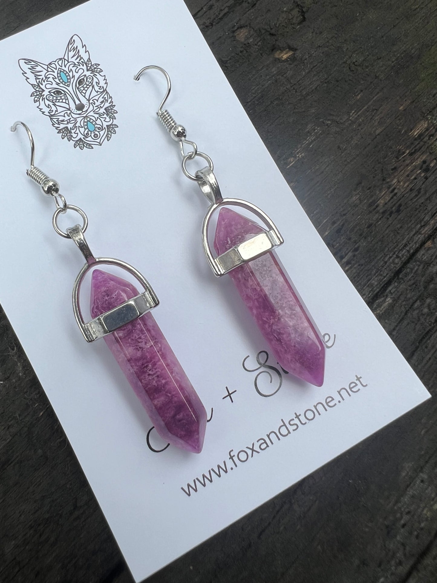 Lepidolite Gemstone Bullet Point Earrings