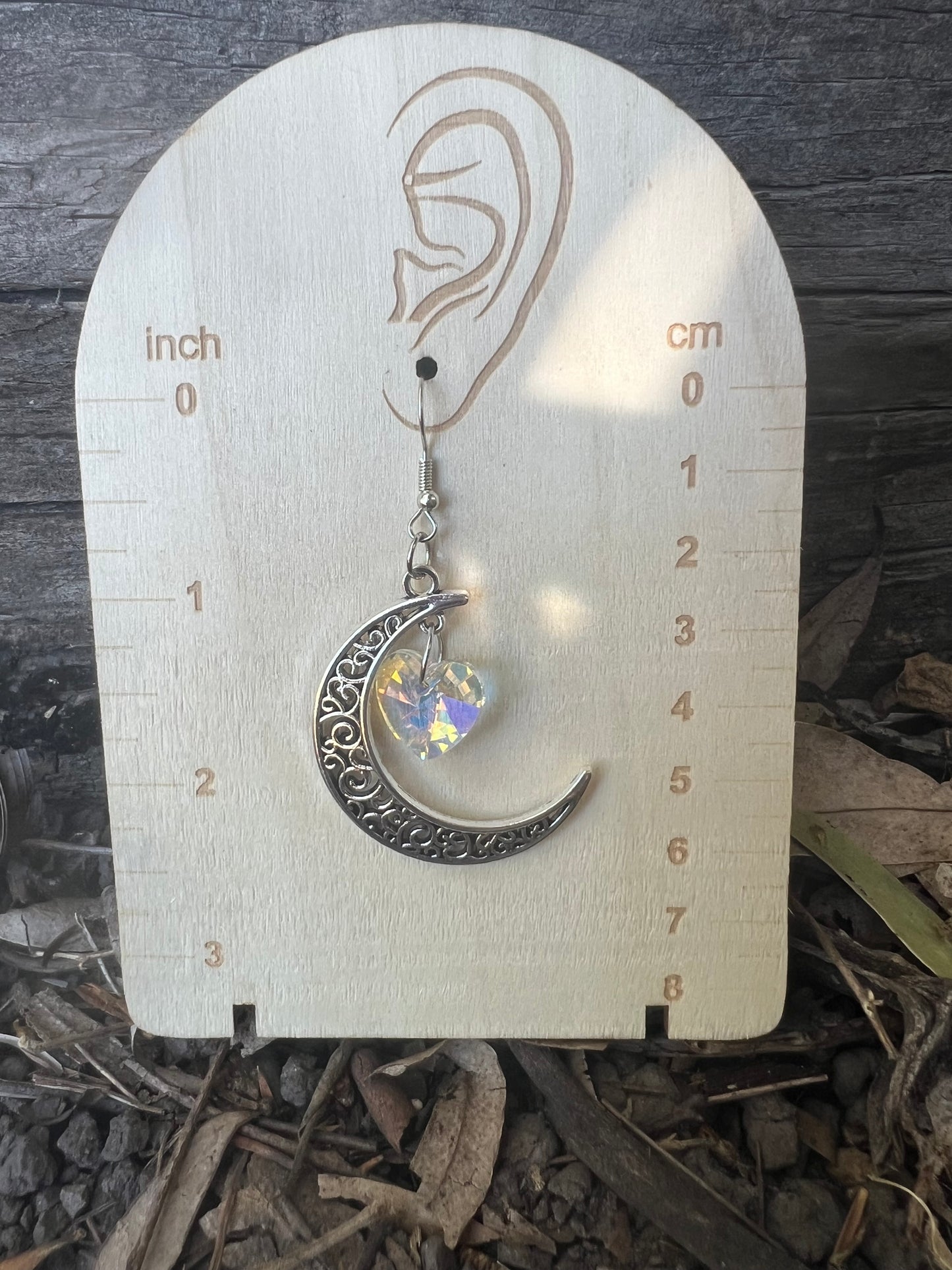 Crystal Filigree Moon Silver Earrings