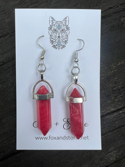 Red Jasper Gemstone Bullet Point Earrings
