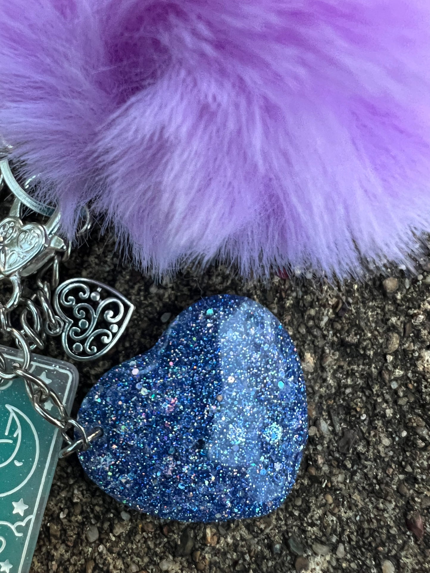 Glitter Heart + Opalite Gemstone Keyring