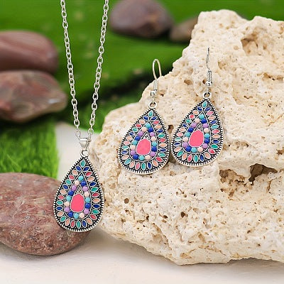 Confetti Teardrop Pendant Earring Set