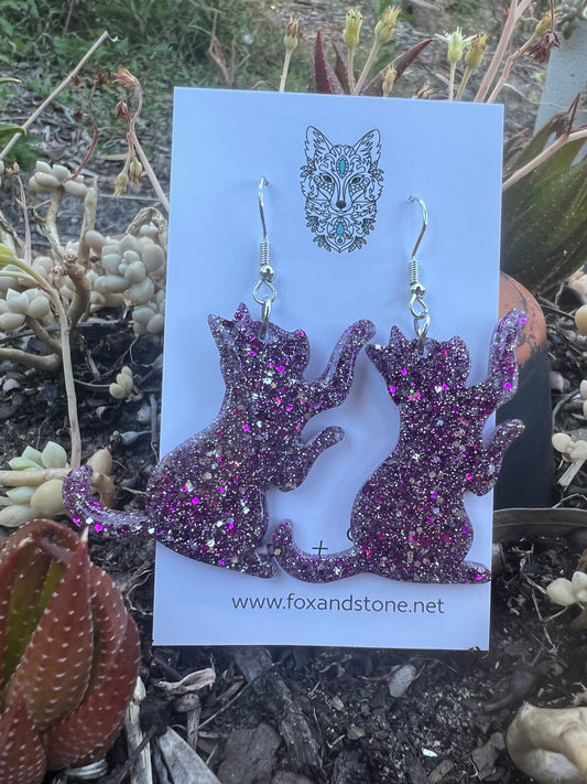 Glitter Cats One Earrings